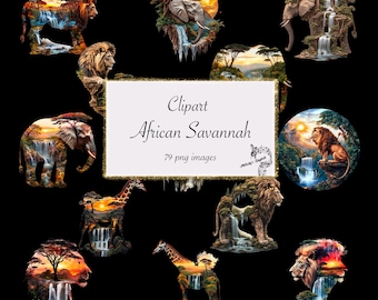 African Wildlife PNG Clipart, Surreal Savanna Animals (Digital Download)