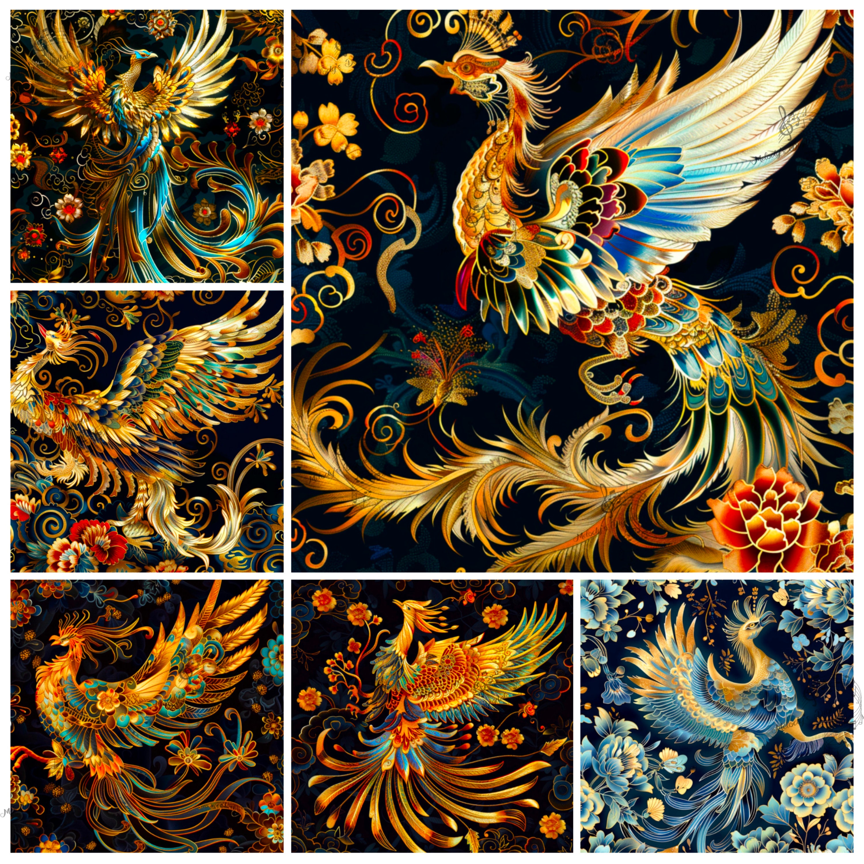 Chinese Phoenix Digital Paper, Tapestry Pattern (12x12, Commercial
