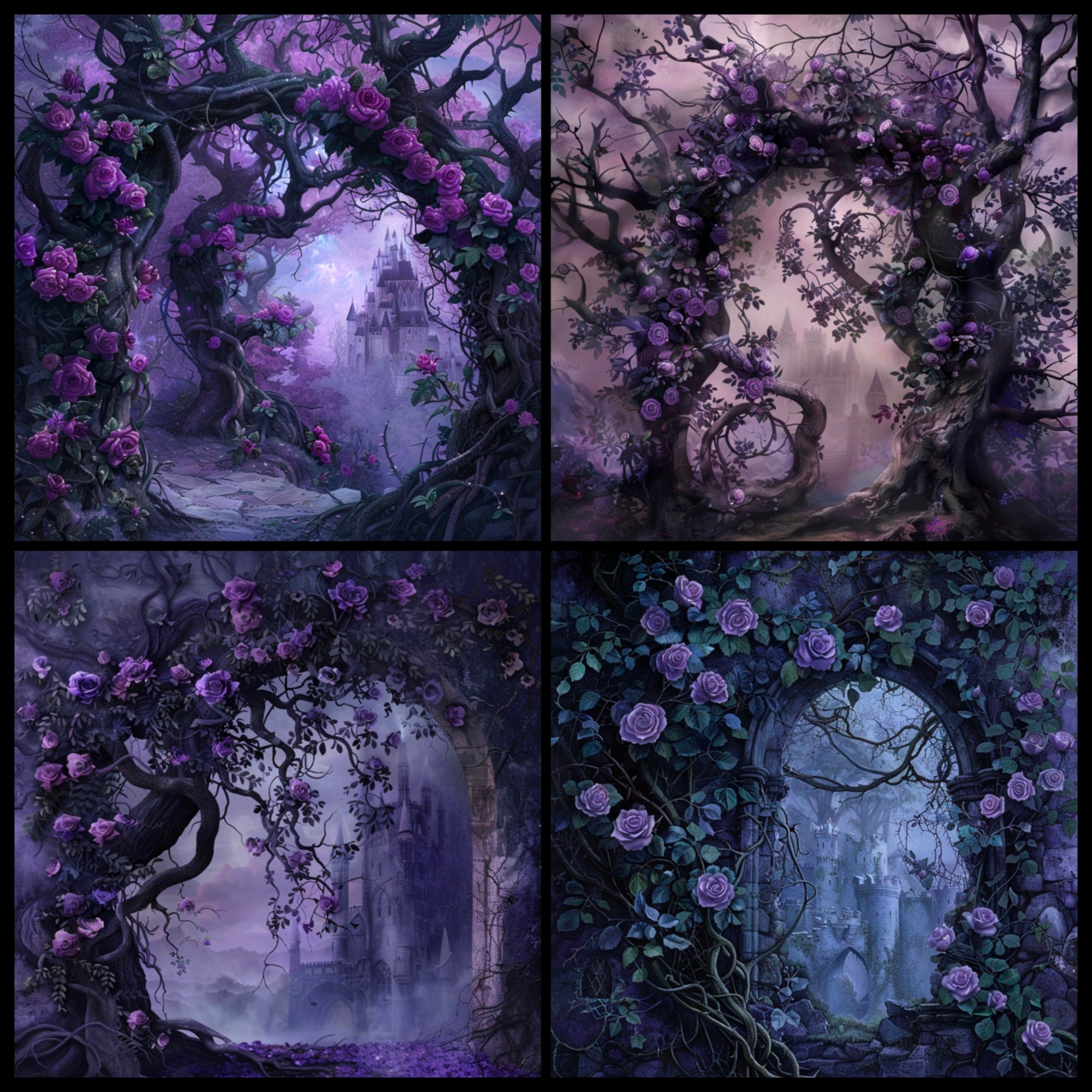 Gothic Purple Rose Tree Digital Paper, Printable Textures Printable ...