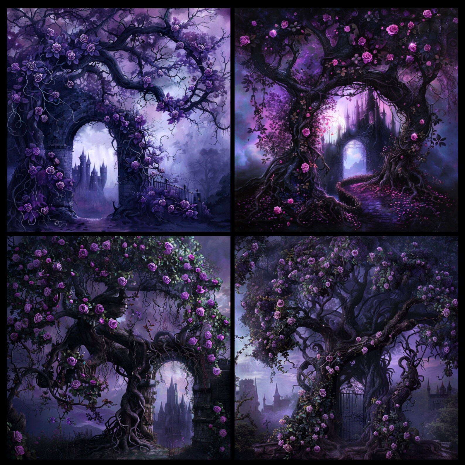 Gothic Purple Rose Tree Digital Paper, Printable Textures Printable ...