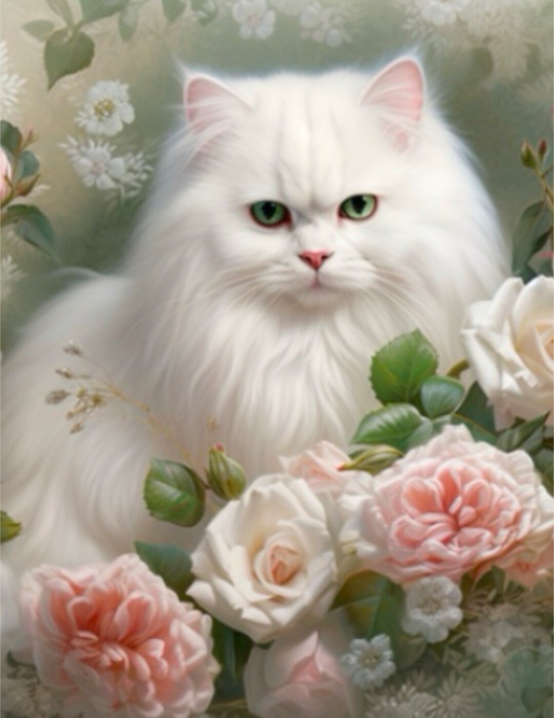 Adorable Persian Cat Wall Art, Digital Image, Scrapbooking Kit, Rococo