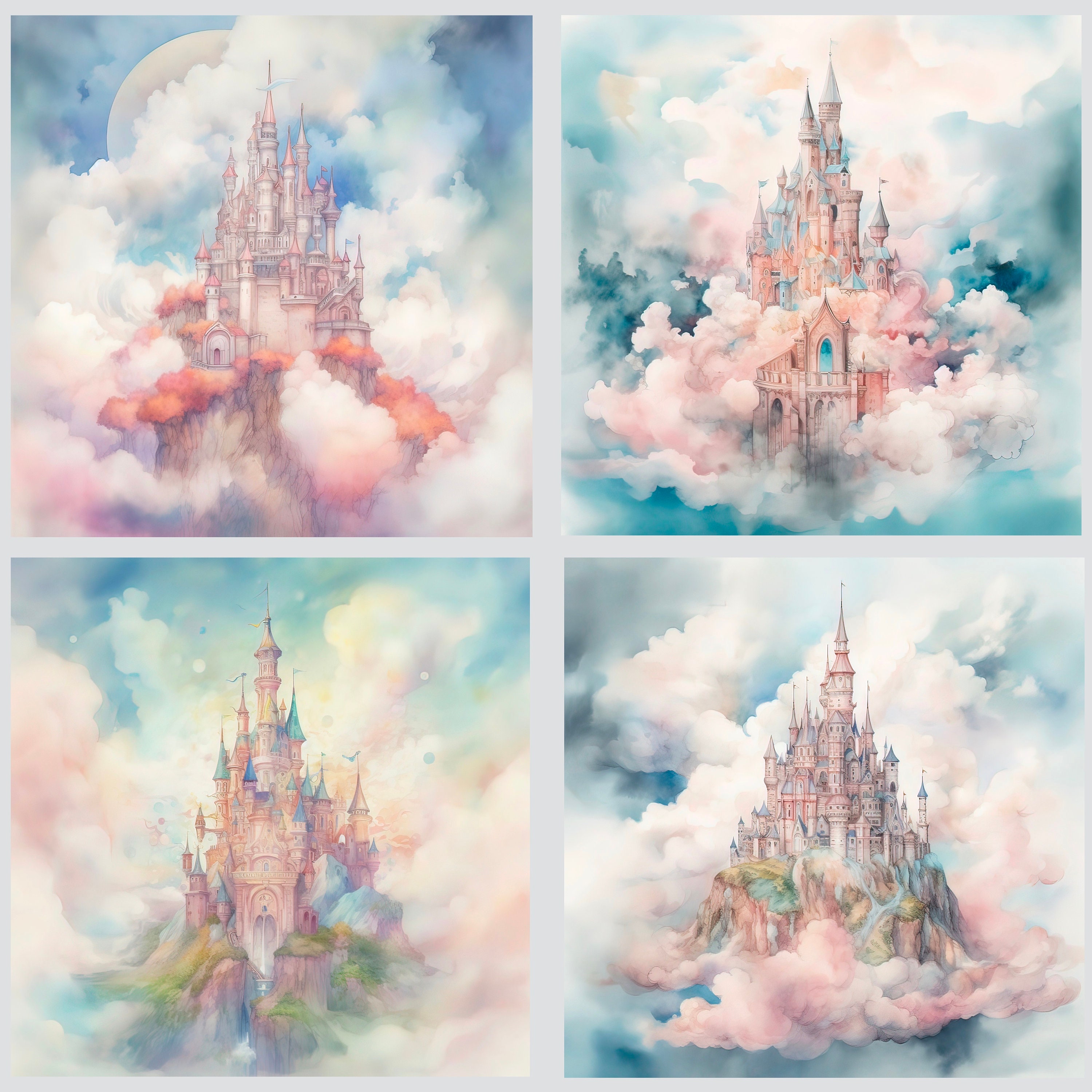 Pink Castles Journal Paper Digital Paper Rococo Watercolor - Etsy