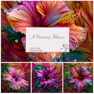 Ein atemberaubendes Hibiskus Digital Paper Pack, Aquarell Hibiskus Digital Papier, Hibiskus Blume Junk Journal Printable Textures Scrapbooking Kits