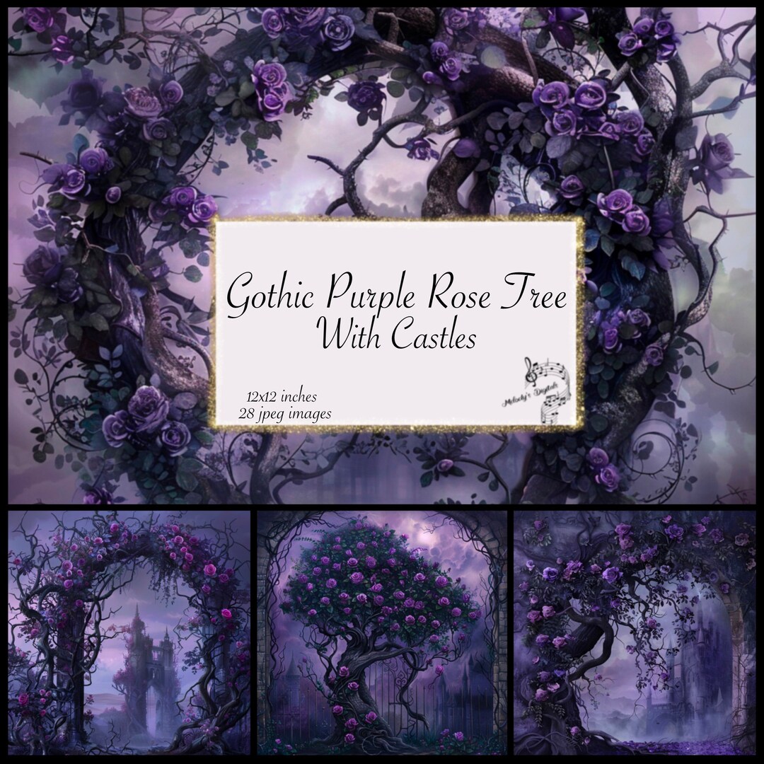 Gothic Purple Rose Tree Digital Paper, Printable Textures Printable ...