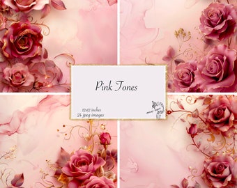 Rokoko Rose Digitales Papier, rosa Blumen Scrapbook (digitaler Download)