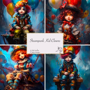 Steampunk Kid Payasos Diario Papel Payasos Invitaciones Steampunk Payasos Diseños Digitales Niños Diario Páginas Steampunk Payasos descarga instantánea