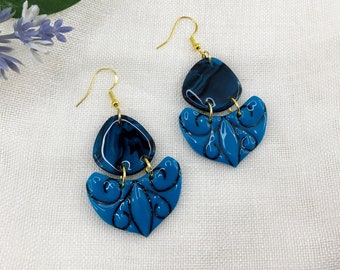 Blue and BOHO Style Dangle Earrings, Handmade with Hypoallergenic and Nickel-Free Polymer Clay