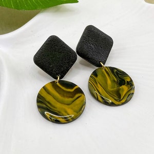 Dangle Clay Earrings, Marble patterned Earrings, Handmade Earrings, Stud Earrings