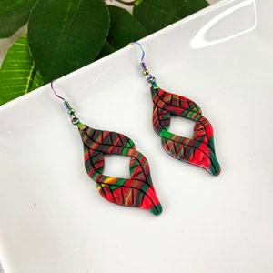 Swirling Colorful Polymer Clay Earrings, Handmade, Hypoallergenic & Lightweight Polymer Clay Earrings with Rainbow Color Steel Earring Hooks