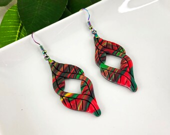 Swirling Colorful Polymer Clay Earrings, Handmade, Hypoallergenic & Lightweight Polymer Clay Earrings with Rainbow Color Steel Earring Hooks