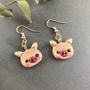 Dangle Clay Earrings, Cute Little Pig Clay Earrings, Animal Clay Earrings, Handmade Handpainted Earrings, Pretty Jewelery, Lightweight