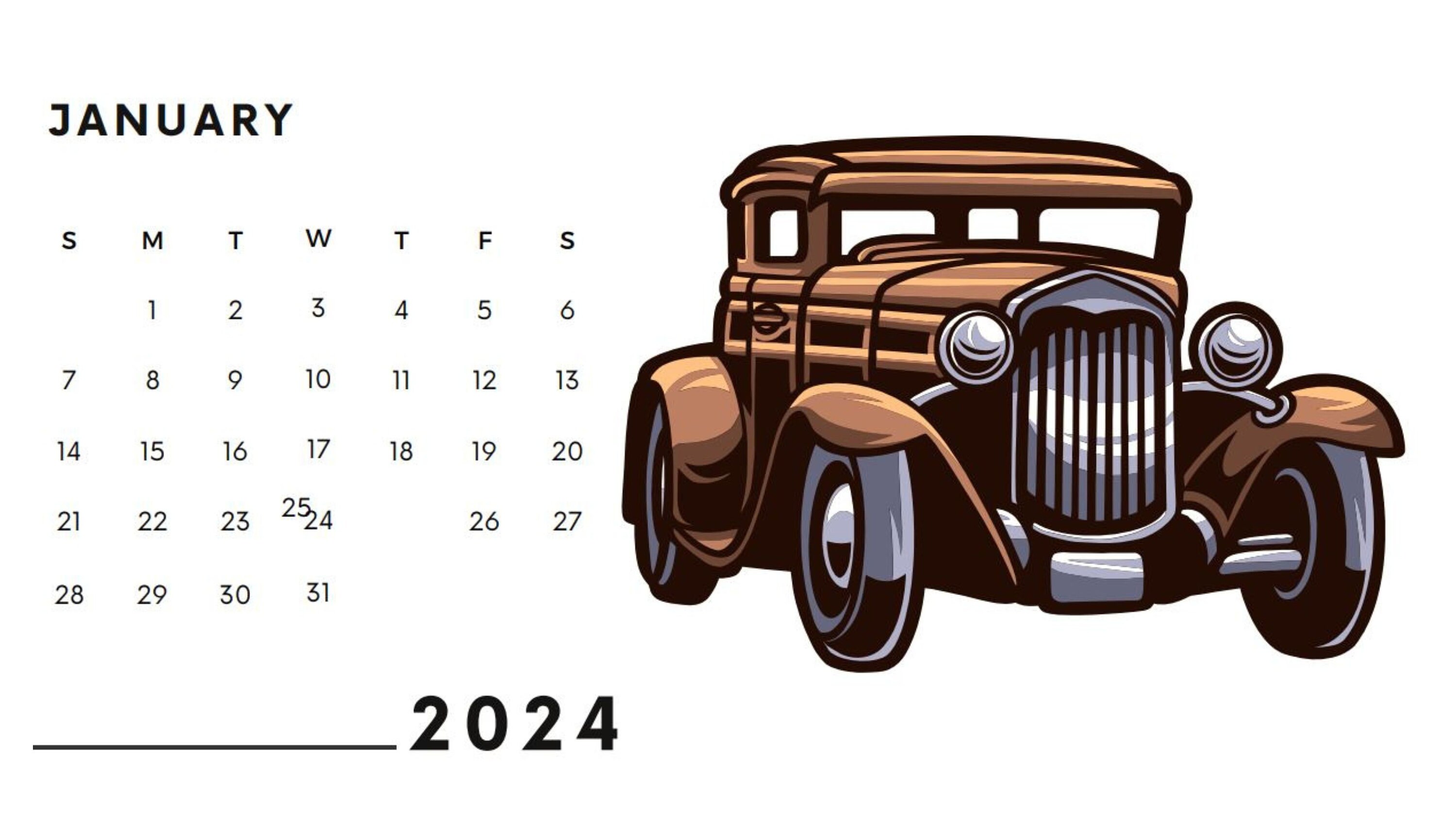 Calendar Classic Cars BD Cartoons 2024 Printable Calendar 2024 Etsy