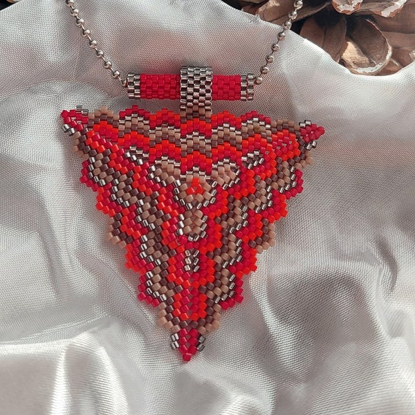 Glass Miyuki Necklace Triangle Red Color 3D Pendant Handmade Sand Seed Beads Ethnic Pattern Color Free Shipping Women Gift Valentine's Day