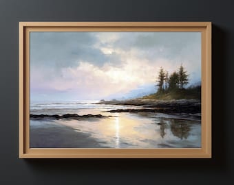 Tofino Sunset Glow, Oil painting style, art print