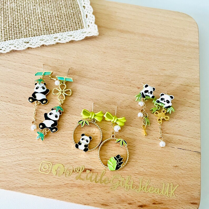 Cute Panda Dangle Earrings, Japanese Style Mismatched Earrings, Kawaii Boho Quirky Statement