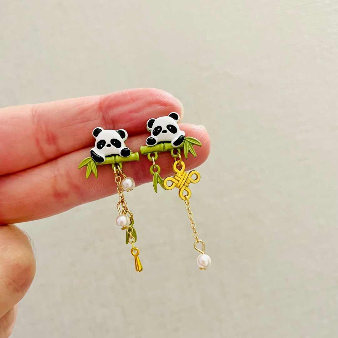 Cute Panda Dangle Earrings Mismatched Earrings Japanese Etsy
