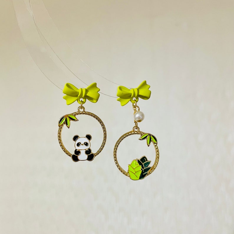 Cute Panda Dangle Earrings, Japanese Style Mismatched Earrings, Kawaii Boho Quirky Statement