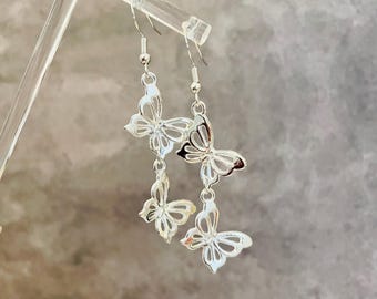 Pendientes colgantes de mariposa de plata delicada: Joyería hipoalergénica para mujer, ideal para Navidad y San Valentín.