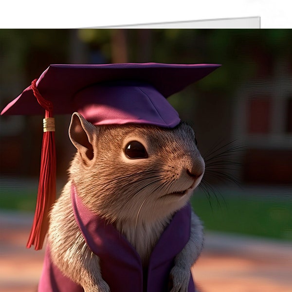 Graduation Squirrel in Cap and Gown Graduation Card with Squirrel Customizable 5x7 Greeting Card, Squirrel Lovers, Grad Card, College Grad