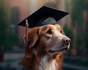 Graduation Dog in Cap and Gown Graduation Dog Card Personalized and Customizable 5x7 Greeting Card