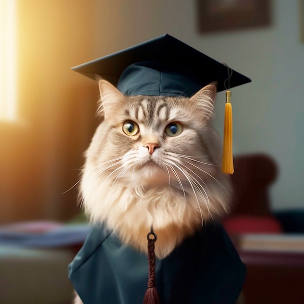 Graduation Cat in Cap and Gown Graduation Cat Card Personalized and Customizable 5x7 Greeting Cards