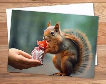 Squirrel Receiving Gift, Squirrel Card, Greeting Card with Squirrel, Funny Squirrel Card, 5x7 Squirrel Greeting Card with Squirrel Card