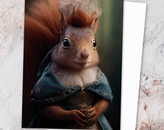 Squirrel Card with Squirrel Wearing Dress, Funny Squirrel Card, Squirrel Birthday Card for Squirrel lovers, Greeting Card with Squirrel 5x7