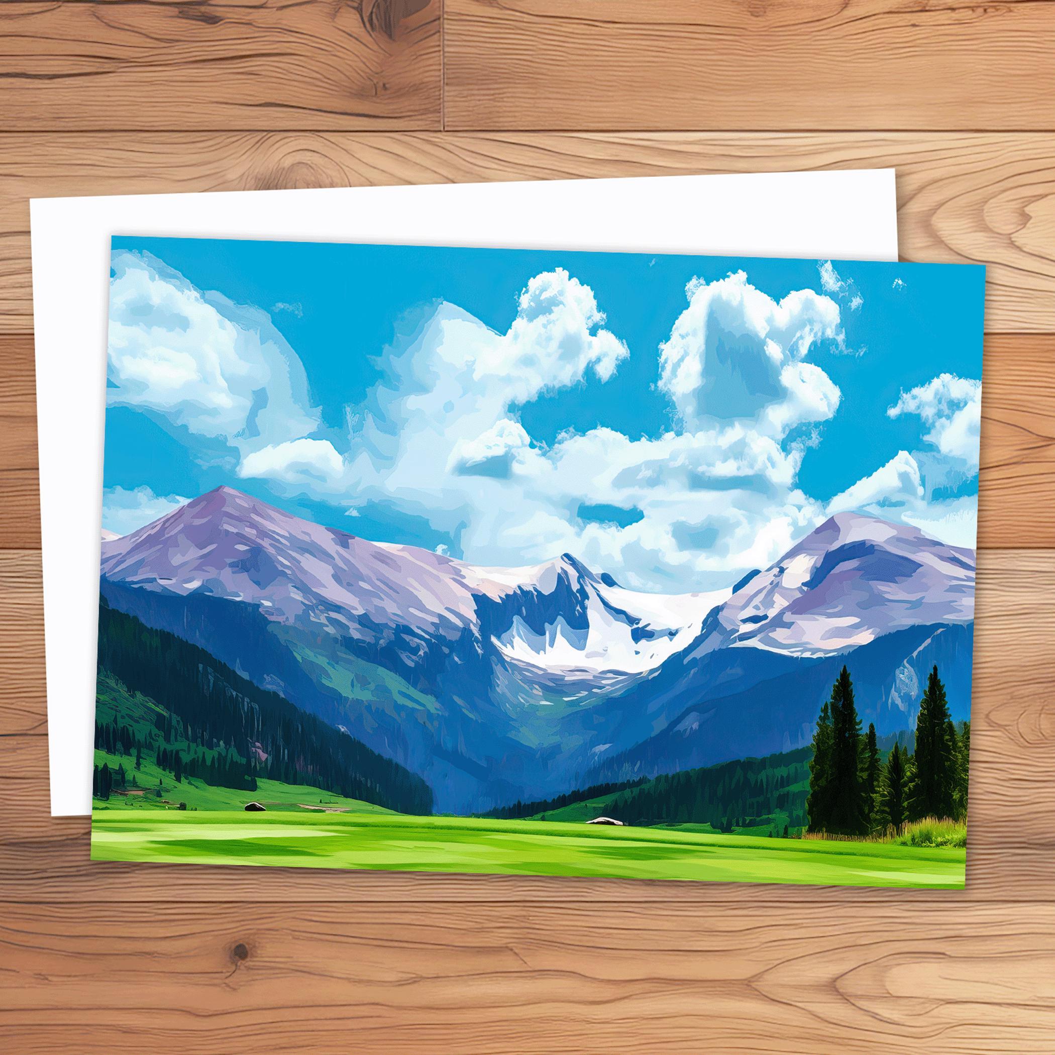 Artery8 Biglietto Di Auguri Con Paesaggio Montano – Città Ai Piedi Delle Scogliere, Colori Corallo E Turchese, Con Busta, Bianco Interno