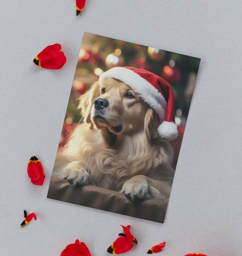 Golden Retriever Christmas Greeting Card Wearing Santa Hat 5x7 ...