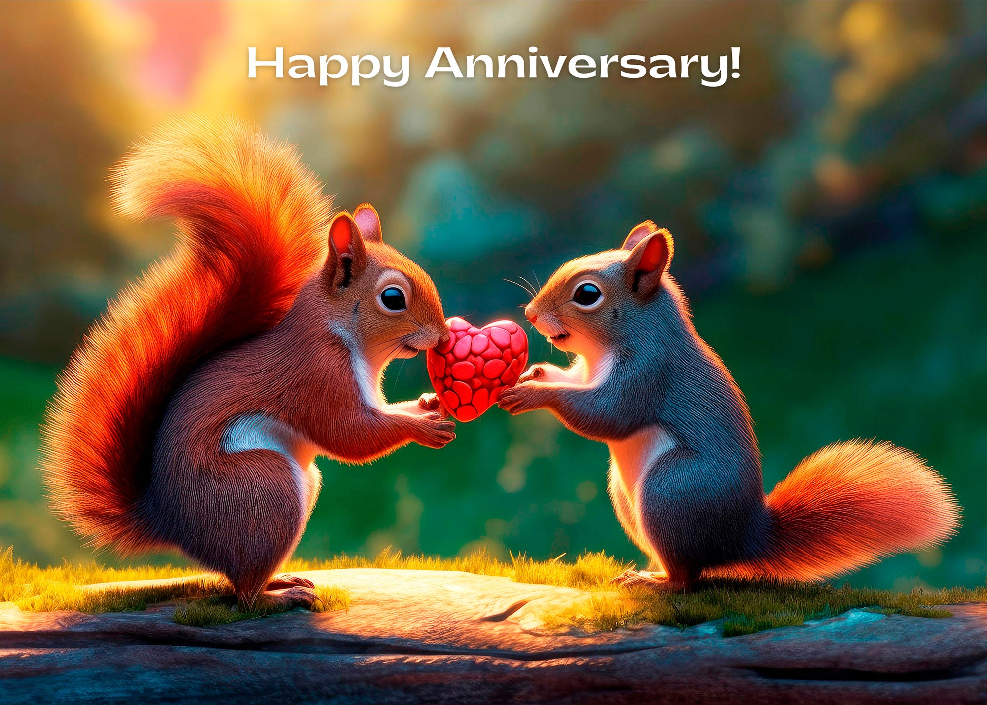 Two Squirrels With Heart 5x7 Greeting Card, Customizable Text
