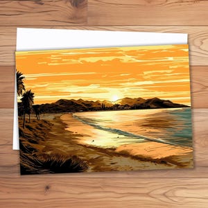 Sunset Beach Card, Birthday Card, Mothers Day Card, Beach Lover Card with Ocean Sunset, Beach Waves Card, Fathers Day, Condolences Card 5x7