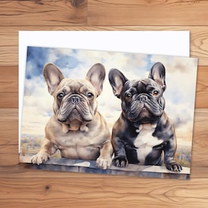 Two French Bulldogs in Artistic Rendering Greeting Card with Bulldogs for Birthday, Mother&#39;s Day, Father&#39;s Day, Dog Lovers Greeting Card 5x7