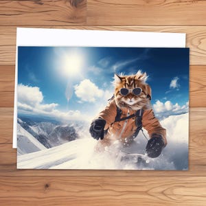 Cat on Snowboard Card for Snowboarders and Cat Lovers, Snowboard Cat Card Custom, Snowboard Card, Cat Card for Kids, Cat Mom, Cat Dad 5x7