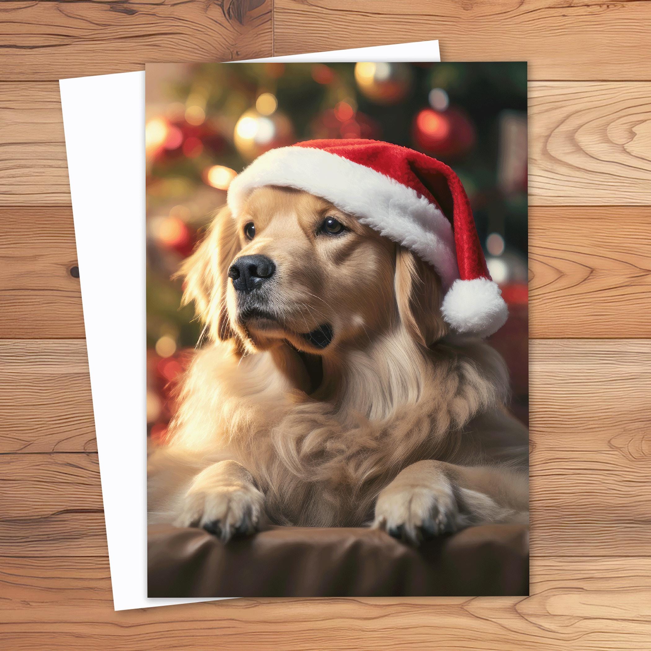 Golden Retriever Christmas Greeting Card Wearing Santa Hat 5x7 ...