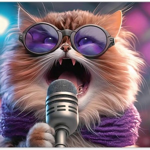 Singing Cat 5x7 Custom Personalized Greeting Cards with White Envelopes Funny Hippie Cat Singing