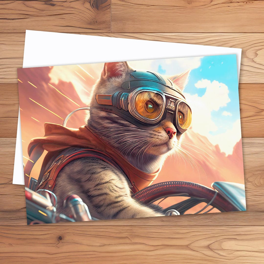 Cat Riding Motorcycle Card With Cat Father's Day, Mother's Day ...