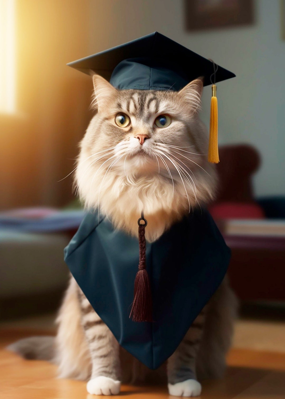 Graduation Cat in Cap and Gown Graduation Cat Card Etsy