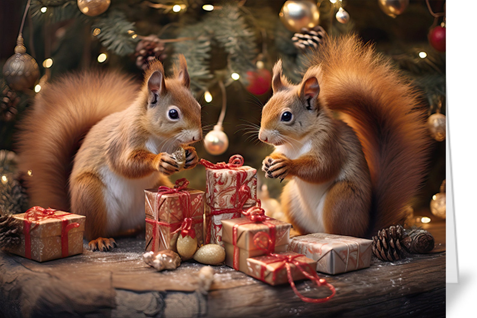 Two Christmas Squirrels Opening Presents 5 X7 Greeting Card ...