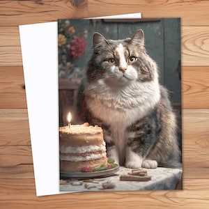 Cat Birthday Card with Birthday Cake Card for Cat Birthday Lovers, Custom Cat Card, Custom Birthday Cat Card, Birthday Cat, Cat Birthday