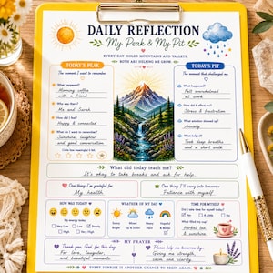 Daily Reflection Pit & Peak Worksheets, Mental Health Therapy Tool Printable PDF