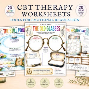 CBT Therapy Worksheets for Cognitive Distortions, Negative Thoughts and Thought Reframing (Printable PDF)