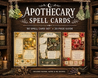 Apothecary Spell Cards, Herbalism Ritual Journal, Green Witch Magic Grimoire Pages (Printable PDF)