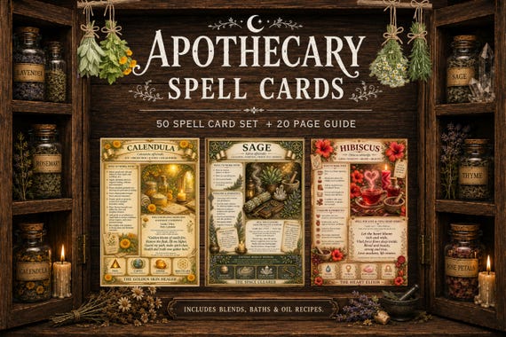 Apothecary Spell Cards, Herbalism Ritual Journal, Green Witch Magic Grimoire Pages (Printable PDF)