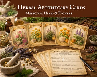 Herbal Apothecary Cards, Vintage Botanical Medicinal Herb Garden Art, Materia Medica Templates