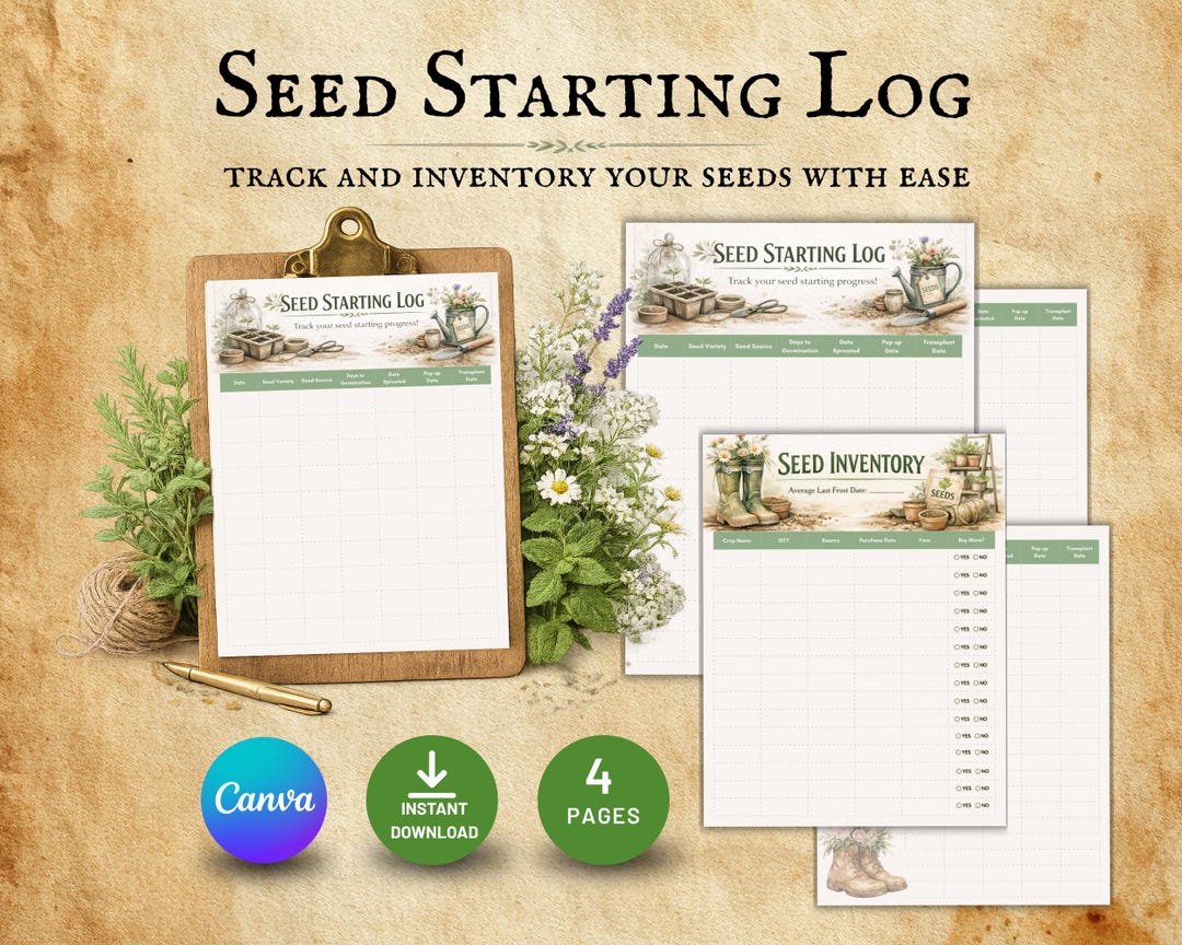 Seed Starting Log, Printable Garden Planner, Gardening Inventory ...