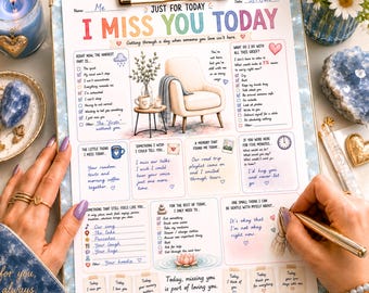 Grief Journal Worksheet, Coping with Loss, I Miss You Memorial Reflection (Printable PDF)