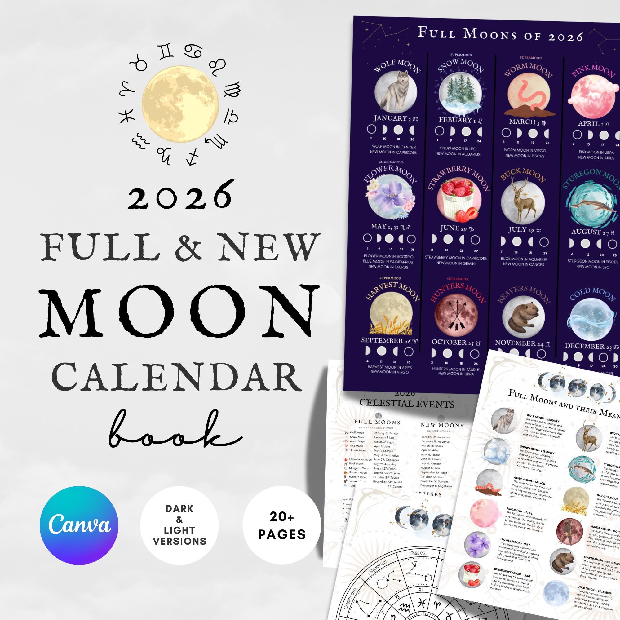 2026 Moon Calendar, Lunar Phase Charts, Witchy Astrology Guide