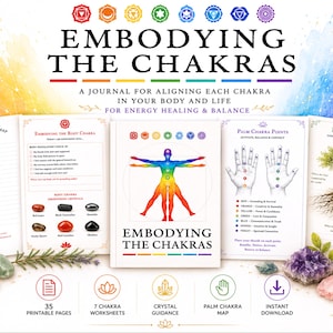 Fiches d'exercices d'équilibrage des chakras, Journal de guérison énergétique holistique, Cartographie corporelle somatique (PDF imprimable)