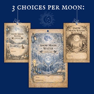 3 types of Moon Water Tags, Lunar Labels for Witchy Grimoire Pages or Book of Shadows Moon (Ritual Printable sheets in PNG and PDF format)