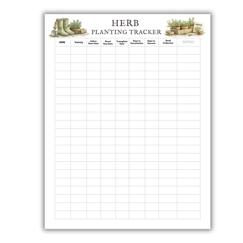 Seed Starting Log Printable Tracker, Garden Seed Planner, Vegetable ...